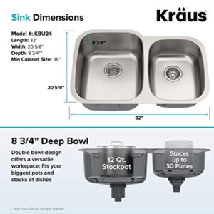 Kraus KBU24 32 inch Undermount 60/40 Double Bowl 16 gauge Stainless Steel Kitchen Sink