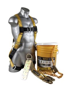 guardian fall protection 00815 bos-t50 bucket of safe-tie - 5 gallon bucket, 50 ft. vertical lifeline assembly, 5 temper reusable anchor, safety harness kit