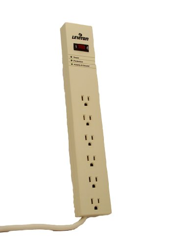 Leviton 5300-S15 120 Volt, 15 Amp, Surge Protected, 6-Outlet Strip with Switch, Data Sensitive, 15 Feet Cord Length, Beige