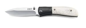 crkt m4-02 edc folding pocket knife: assisted opening everyday carry, satin blade, thumb stud, liner lock, g10 bolster, white bone handle, pocket clip