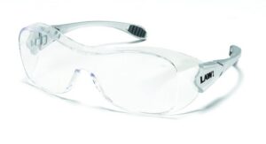 crews law over the glass polycarbonate clear anti-fog lens safety glasses with hybrid black temple sleeve