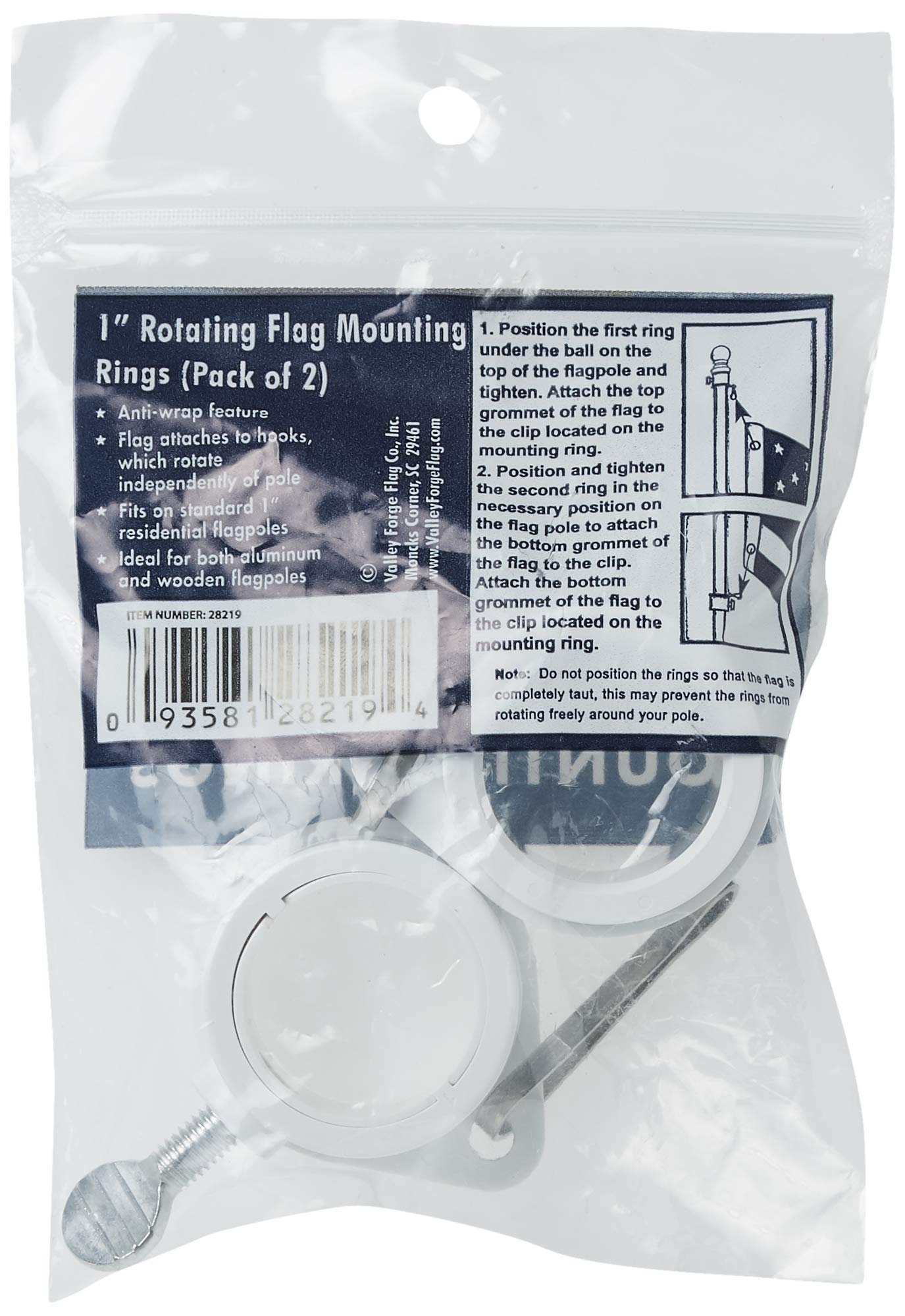 Valley Forge Flag 1-Inch Diameter Rotating Mounting Rings, 2-Piece - 28219