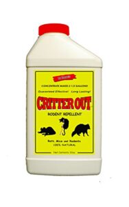 mouse & rat repellent: peppermint oil rodent repellent, get rid of rats, mice & rodents in your home & outside, protect engine wiring, prevent nesting, stops chewing. critter out 32oz concentrate