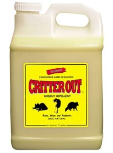 mouse & rat repellent: peppermint oil rodent repellent, get rid of rats, mice & rodents in your home & outside, protect engine wiring, prevent nesting, stops chewing. critter out 2.5 gal concentrate