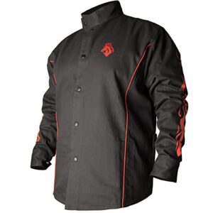 bsx bx9c black w/red flames cotton welding jacket - xl