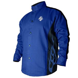 revco 2xl bsx flame-resistant welding jacket - blue with blue flames, bxrb9c - 2xl