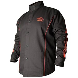 bsx flame-resistant welding jacket - black with red flames, size 2x-large