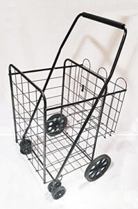 primetrendz jumbo shopping/laundry folding cart | double basket | front moving swivel wheels | thicker soft sponge handle | color: black