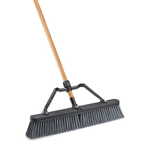 LIBMAN 829 Push Broom with Hard Polymer Support Brace, 24", Heavy-Duty Bristles, Wood Handle