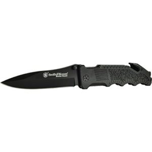 smith & wesson border guard swbg1 10in high carbon s.s. folding knife with a 4.4in drop point blade and aluminum handle for outdoor, tactical, survival and edc,black