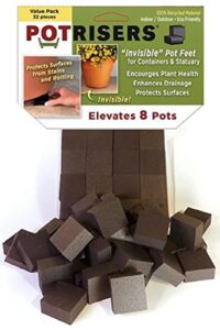 potrisers (standard size -32 pack) - invisible pot feet to elevate up to 8 flower plant planters or statues | perfect for patios, decks, gardens, and greenhouses - made in the usa