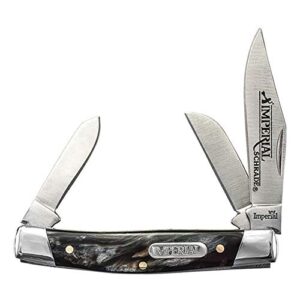 schrade imperial imp16s stockman 5.9in stainless steel traditional folding knife with 2.5in clip point, sheepsfoot and spey blade and pom handle for outdoor hunting camping and everyday carry,silver