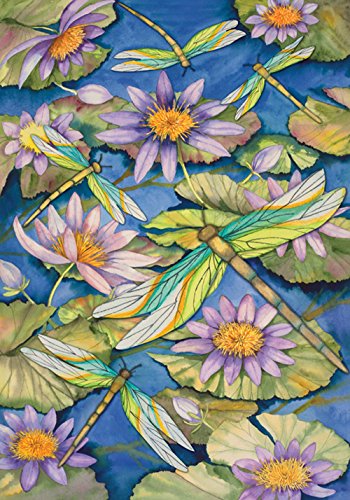 Toland Home Garden 110007 Waterlilies & Dragonflies Dragonfly Flag 12x18 Inch Double Sided for Outdoor Flower House Yard Decoration