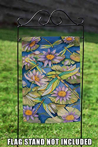 Toland Home Garden 110007 Waterlilies & Dragonflies Dragonfly Flag 12x18 Inch Double Sided for Outdoor Flower House Yard Decoration