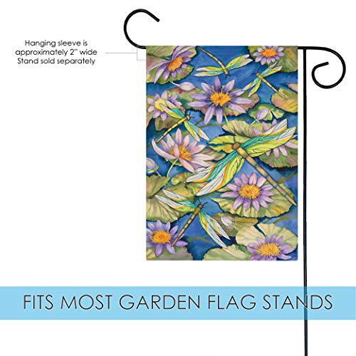 Toland Home Garden 110007 Waterlilies & Dragonflies Dragonfly Flag 12x18 Inch Double Sided for Outdoor Flower House Yard Decoration