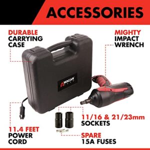 Wagan EL2257 12V DC Mighty Impact Wrench, 1/2 inch 12 Volt Electric Impact Wrench Kit, 271 ft-lbs, Tire Repair Tools with Sockets and Carry Case