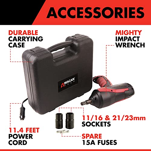 Wagan EL2257 12V DC Mighty Impact Wrench, 1/2 inch 12 Volt Electric Impact Wrench Kit, 271 ft-lbs, Tire Repair Tools with Sockets and Carry Case