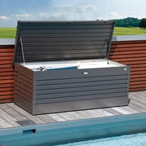 Biohort Leisuretime 210 Gal. Steel Metallic Dark Grey 71in x 31 in x 28in Deck Box with Soft Close Hydraulic Lift (210 Gallon)