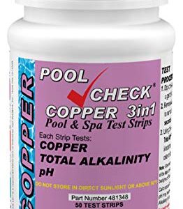 Industrial Test Systems 481348 Copper 3 in 1 Pool Check | Made in USA | 3 Parameter Pool Test Strips | Copper, pH, & Total Alkalinity | Easy Match Colors | Lowest Copper Detection Levels
