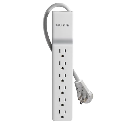 Belkin 6-Outlet SlimLine Power Strip Surge Protector, 6ft Cord and Rotating Plug, 700 Joules, White