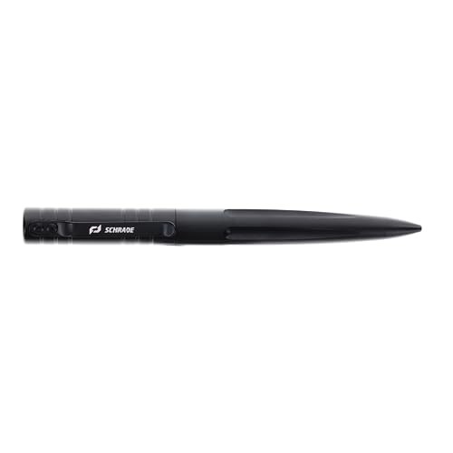 Schrade SCPENBK 5.7in Black Aluminum Refillable Screw-Off Tactical Pen for Outdoor Survival, Protection and EDC