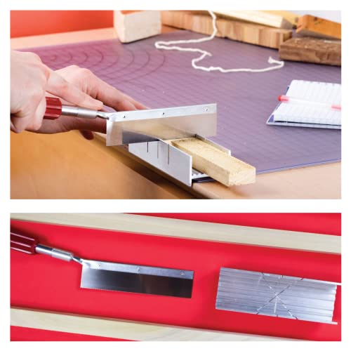 Excel Blades Metal Mitre Box Set with Heavy Duty K5 Handle and Razor Pull Saw Blade, Small Mitre Box and Saw with 2 Cutting Angles for Wood and Soft Metal