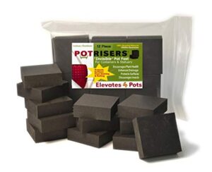 potrisers prb2-12 invisible pot feet large 2" size elevate up to 4 flower plant planters or statuary for indoor of outdoor use, 12 count, black
