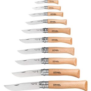 Opinel Stainelss Steel Folding Knife Set - Wooden Boxed Set of 10 Knives, No. 2 - No. 12