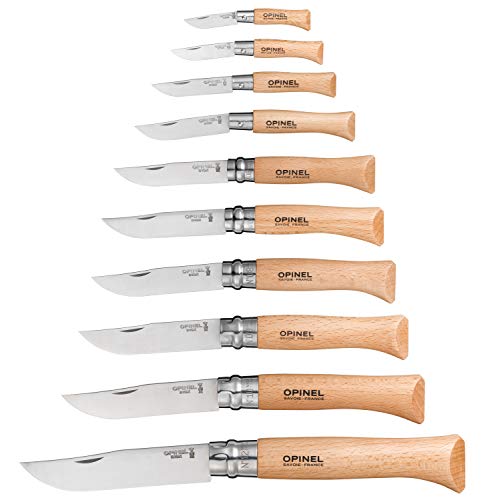 Opinel Stainelss Steel Folding Knife Set - Wooden Boxed Set of 10 Knives, No. 2 - No. 12