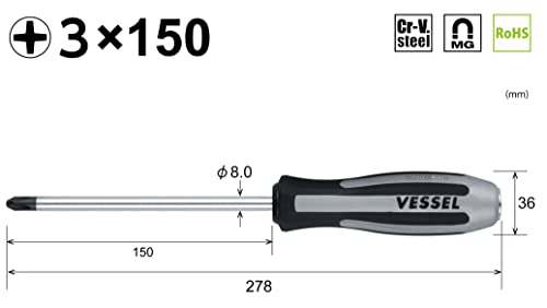 VESSEL MEGADORA IMPACTA Impact Driven Screwdriver +3x150 (6") No.980 980P3150