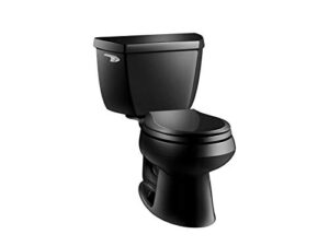 kohler k-3577-7 wellworth classic 1.28 gpf round-front toilet with class five flushing technology and left-hand trip lever, black