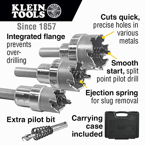 Klein Tools 31872 Heavy Duty Hole Cutter Kit, Includes Carbide Hole Cutters and Pilot Bit in Rust-Proof Molded Plastic Case, 4-Piece