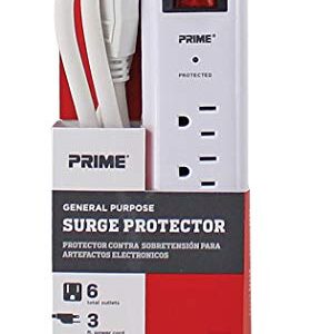 Prime Wire PB802124 6-Outlet Household Electronics Surge Protector with 14/3 SJT 3-Feet Cord.