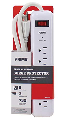 Prime Wire PB802124 6-Outlet Household Electronics Surge Protector with 14/3 SJT 3-Feet Cord.