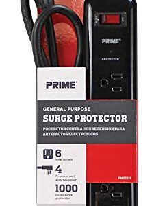 Prime Wire PB802225 6-Outlet Household Electronics Surge Protector with 14/3 SJT 4-Feet Cord