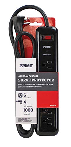 Prime Wire PB802225 6-Outlet Household Electronics Surge Protector with 14/3 SJT 4-Feet Cord