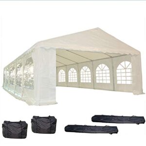 32'x16' pe party tent white - heavy duty wedding canopy carport shelter - with storage bags - by delta canopies
