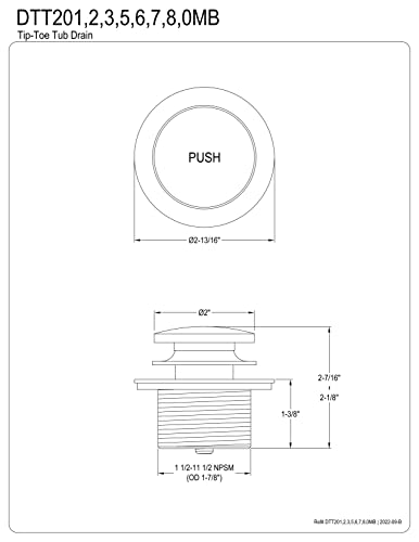 Kingston Brass DTT201 Made to Match Tub Drain, Polished Chrome