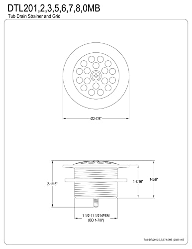 Kingston Brass DTL201 Bath Tub Drain Strainer and Grid, Polished Chrome