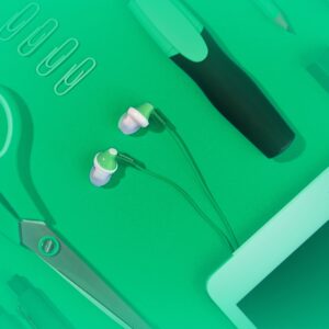 panasonic ergofit wired earbuds, in-ear headphones with dynamic crystal-clear sound and ergonomic custom-fit earpieces (s/m/l), 3.5mm jack for phones and laptops, no mic - rp-hje120-g (green)