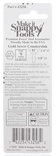 Snappy Tools 1/8 Inch x 1/4 Inch Trim-Screw Countersink #43258