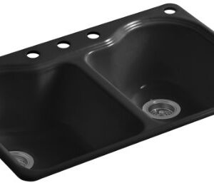 Kohler K-5818-4-7 Hartland Self-Rimming Kitchen Sink with Four-Hole Faucet Drilling, Black Black