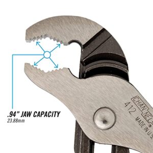 CHANNELLOCK 412 6.5-inch V-Jaw Tongue & Groove Pliers | Made in USA | 0.94-inch Jaw Capacity | Forged High Carbon Steel | More Points of Contact on Round Stock , Polished