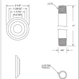 Westbrass 1/2" IPS x 24" Ceiling Mounted Shower Arm with Flange, Matte Black, D3624A-62