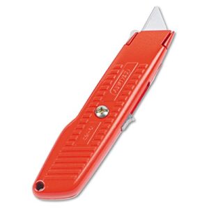 stanley 10189c interlock safety utility knife w/self-retracting round point blade, red orange