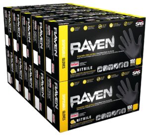 raven 10 pack sas safety 66517 6 mil black nitrile disposable gloves 7 mil - medium (100 gloves per box)