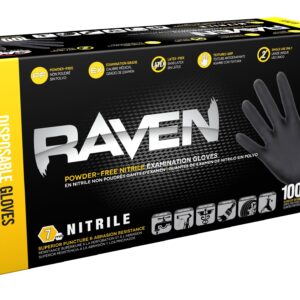 Raven 10 Pack SAS Safety 66517 6 mil Black Nitrile Disposable Gloves 7 Mil - Medium (100 Gloves per Box)