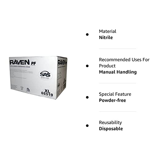 10 Pack SAS Safety 66519 Raven 6 mil Black Nitrile Disposable Gloves - X-Large (100 Gloves per Box)