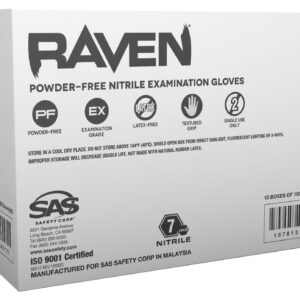 Raven 10 Pack SAS Safety 66517 6 mil Black Nitrile Disposable Gloves 7 Mil - Medium (100 Gloves per Box)