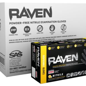 Raven 10 Pack SAS Safety 66517 6 mil Black Nitrile Disposable Gloves 7 Mil - Medium (100 Gloves per Box)